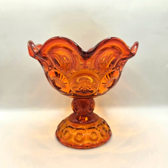 LE Smith Moon & Stars Tangerine Amberina Vintage Glass Compote‎ - Picture 1 of 12